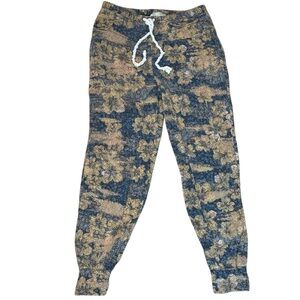 Anthropologie Saturday/Sunday Floral Knit Jogger Pants Blue Size Small EUC